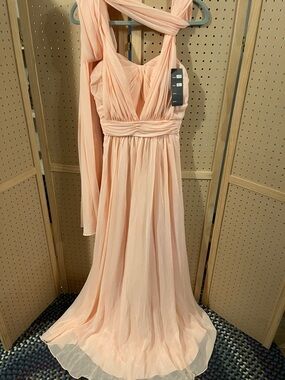 Elegant Peach Chiffon Sleeveless Maxi Dress size small Cinderella divine